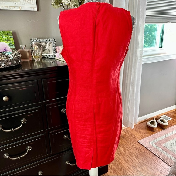 Adrienne Vittadini Red Linen Sheath Dress w/ Statement Bow Detail Size 6 (EUC) - Picture 7 of 16